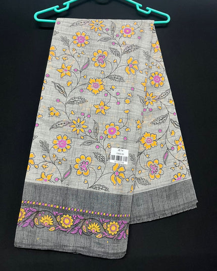 Chirala cotton saree half Gray shade and printed blouse