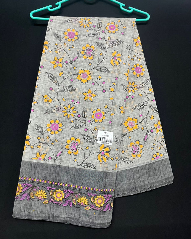 Chirala cotton saree half Gray shade and printed blouse