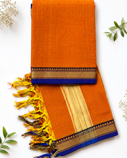 Traditional Wear Narayanpet Mercerised Cotton Dress Material with Orange Colour | Woven Border