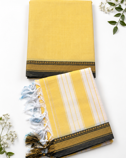 Traditional Wear Narayanpet Mercerised Cotton Dress Material with Mustard Yellow Colour | Woven Border