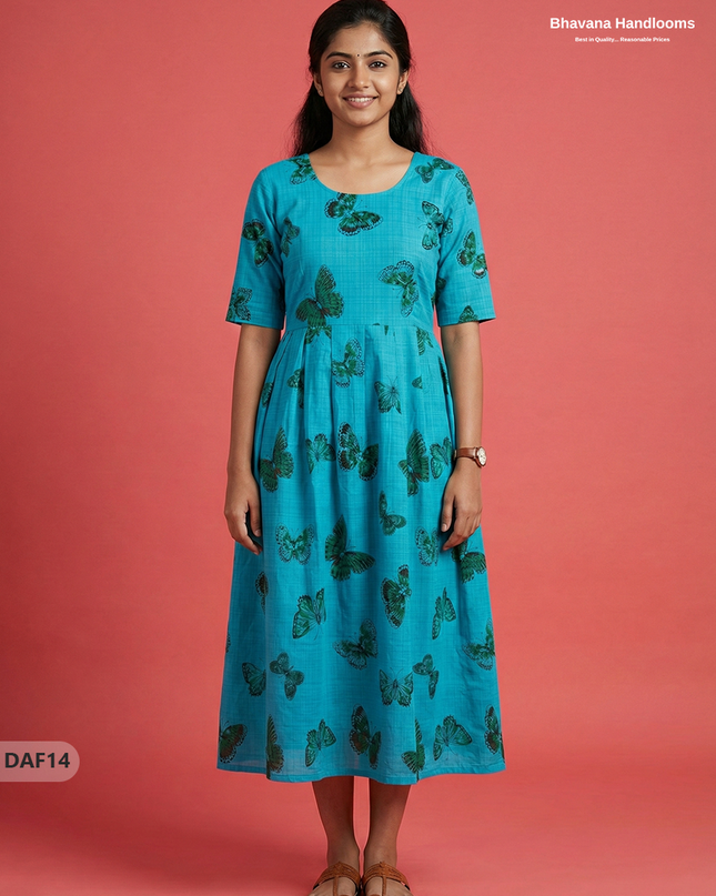 Comfortable Daily Wear Cotton Frock – Sea Blue Colour | Half Lining