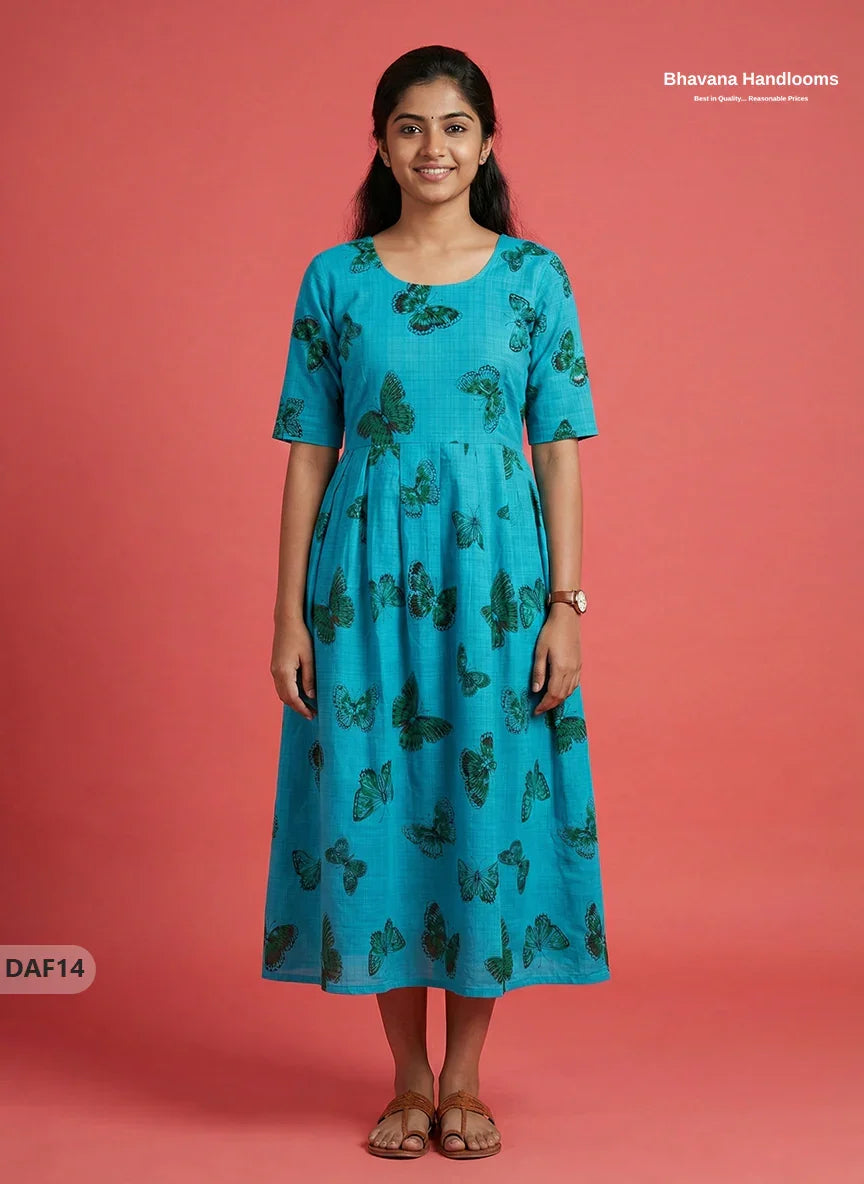 Comfortable Daily Wear Cotton Frock – Sea Blue Colour | Half Lining