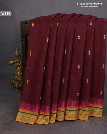 Authentic Kanchi Cotton Handloom Saree – Maroon Colour (Without Blouse)