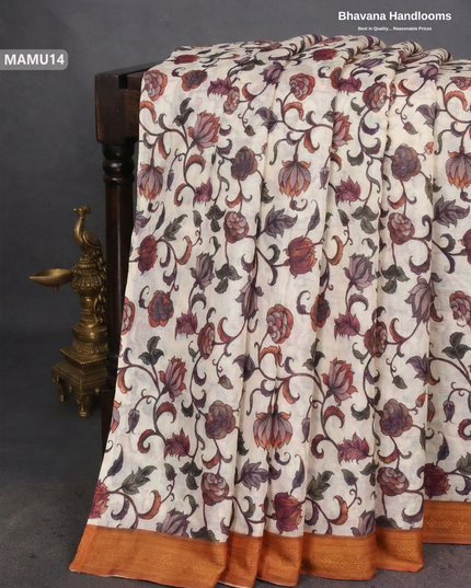 Soft Mul Cotton Half White Digital Print Saree | Lightweight & Comfortable