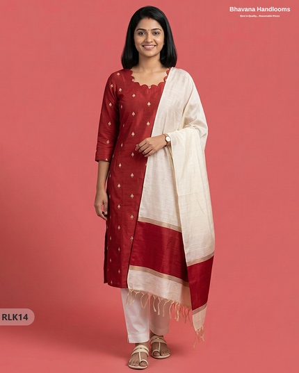 Raw Silk 2PC Set in Red Colour | Top & Dupatta Only Ethnic Wear