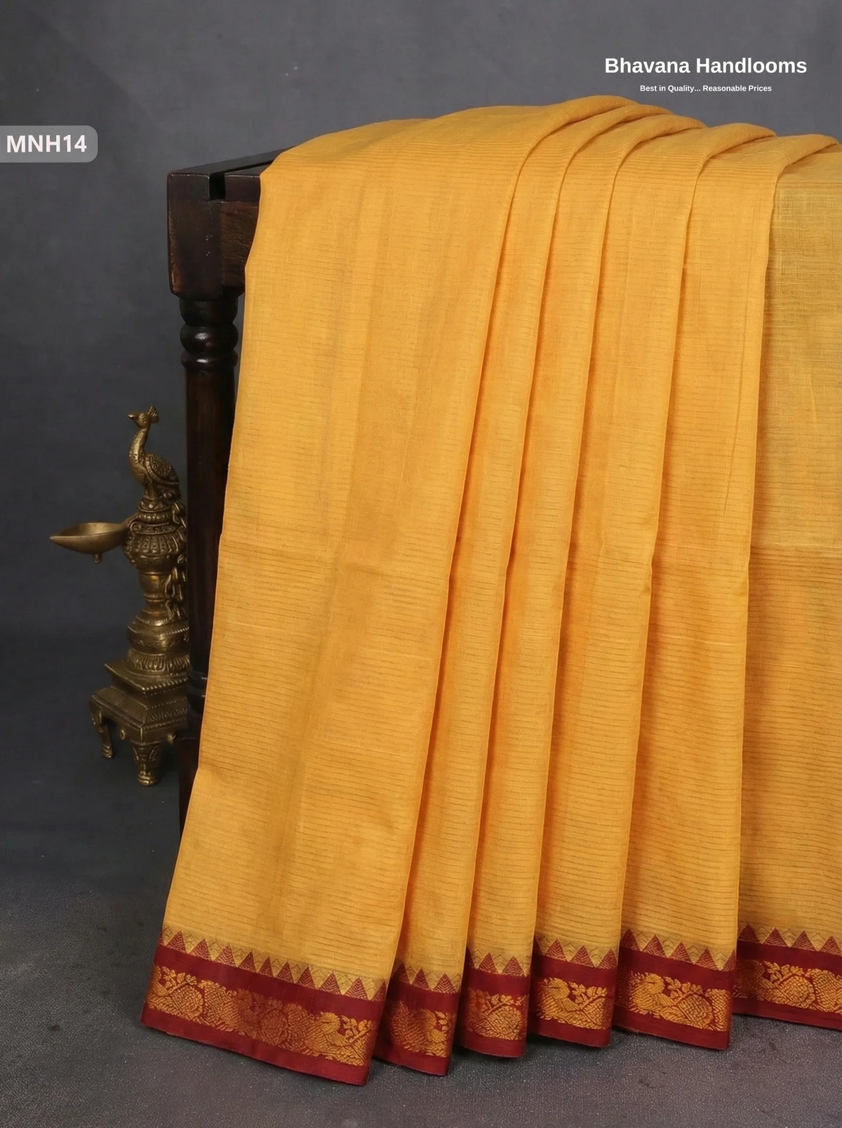 Mini Gadwal Cotton Saree in Yellowish Orange with Small Zari Border | Without Blouse