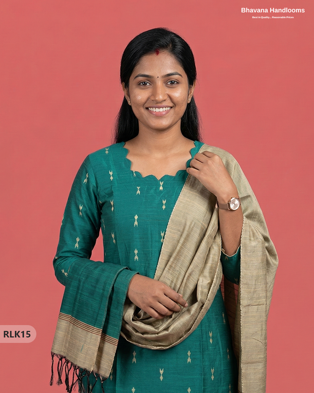 Raw Silk 2PC Set in Green Colour | Top & Bottom Only Ethnic Wear