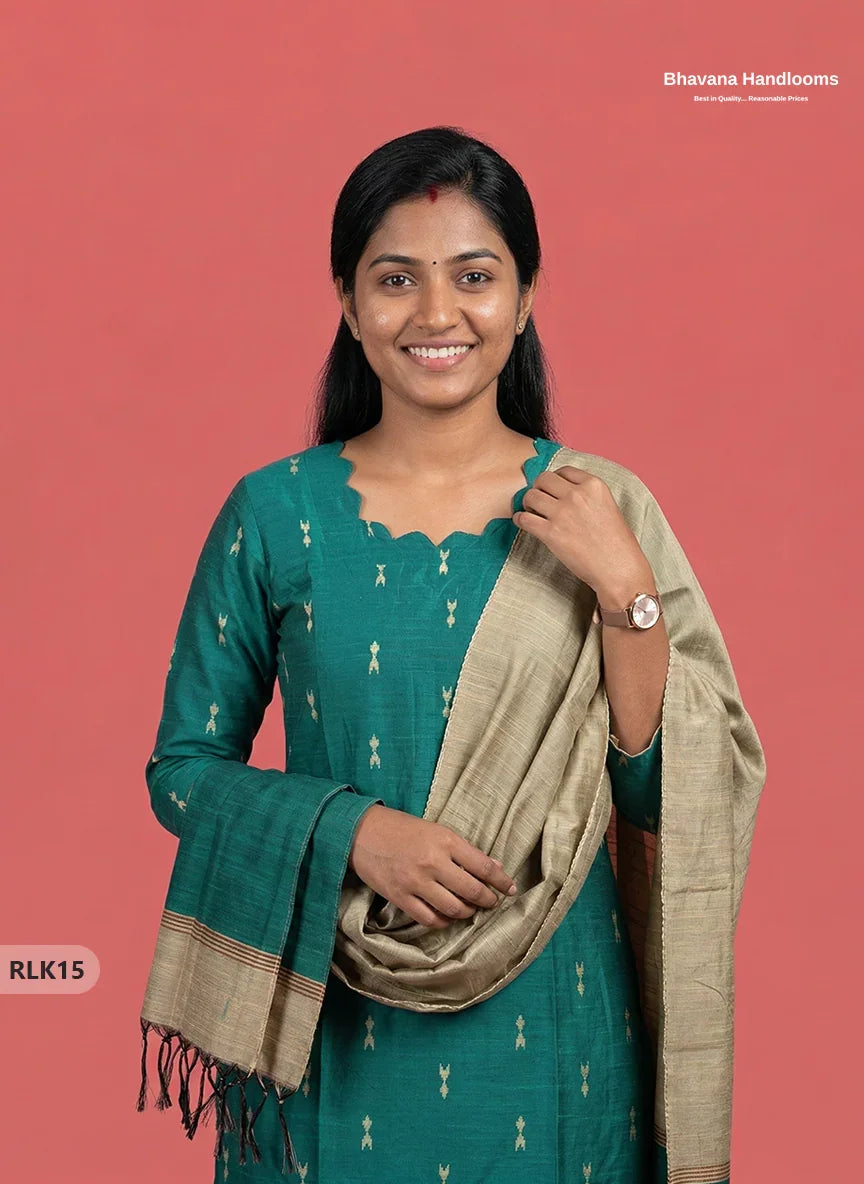 Raw Silk 2PC Set in Green Colour | Top & Dupatta Only Ethnic Wear
