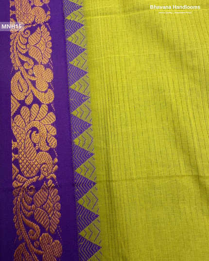 Mini Gadwal Cotton Saree in Green with Small Zari Border | Without Blouse