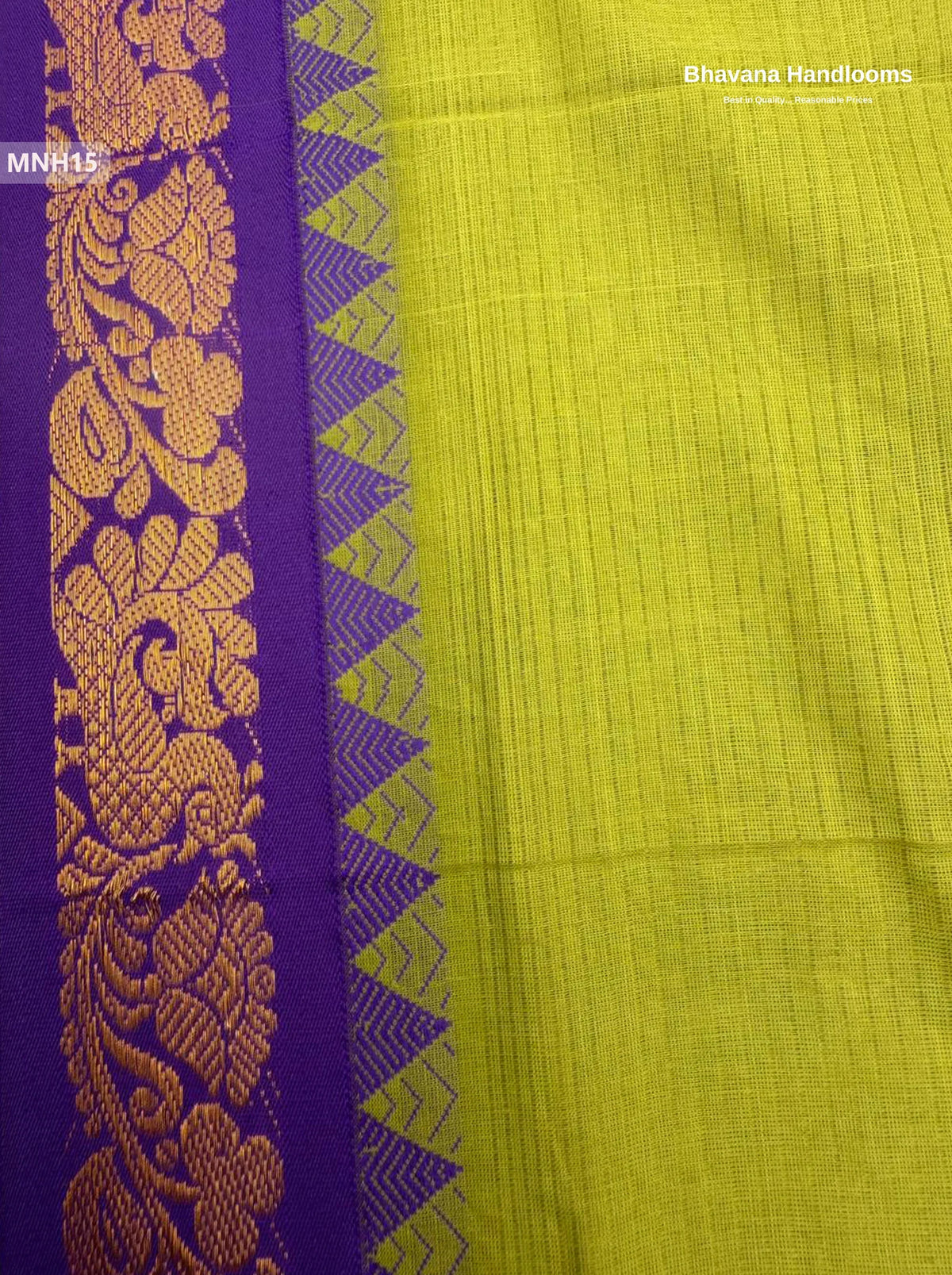 Mini Gadwal Cotton Saree in Green with Small Zari Border | Without Blouse