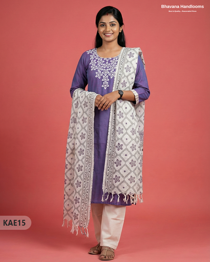 Readymade Cotton Kurti Set in Purple with Mirror Finishing Design