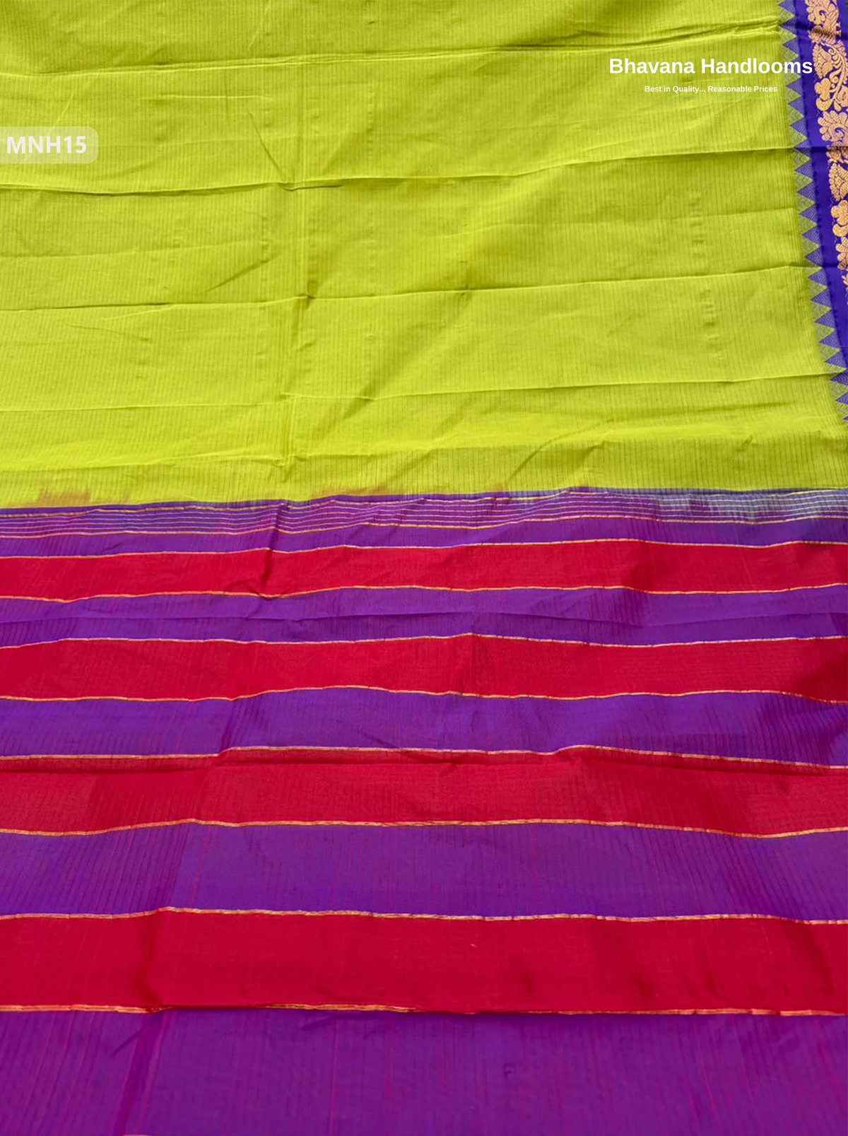 Mini Gadwal Cotton Saree in Green with Small Zari Border | Without Blouse