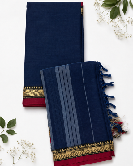 Traditional Wear Narayanpet Mercerised Cotton Dress Material with Navy Blue Colour | Woven Border