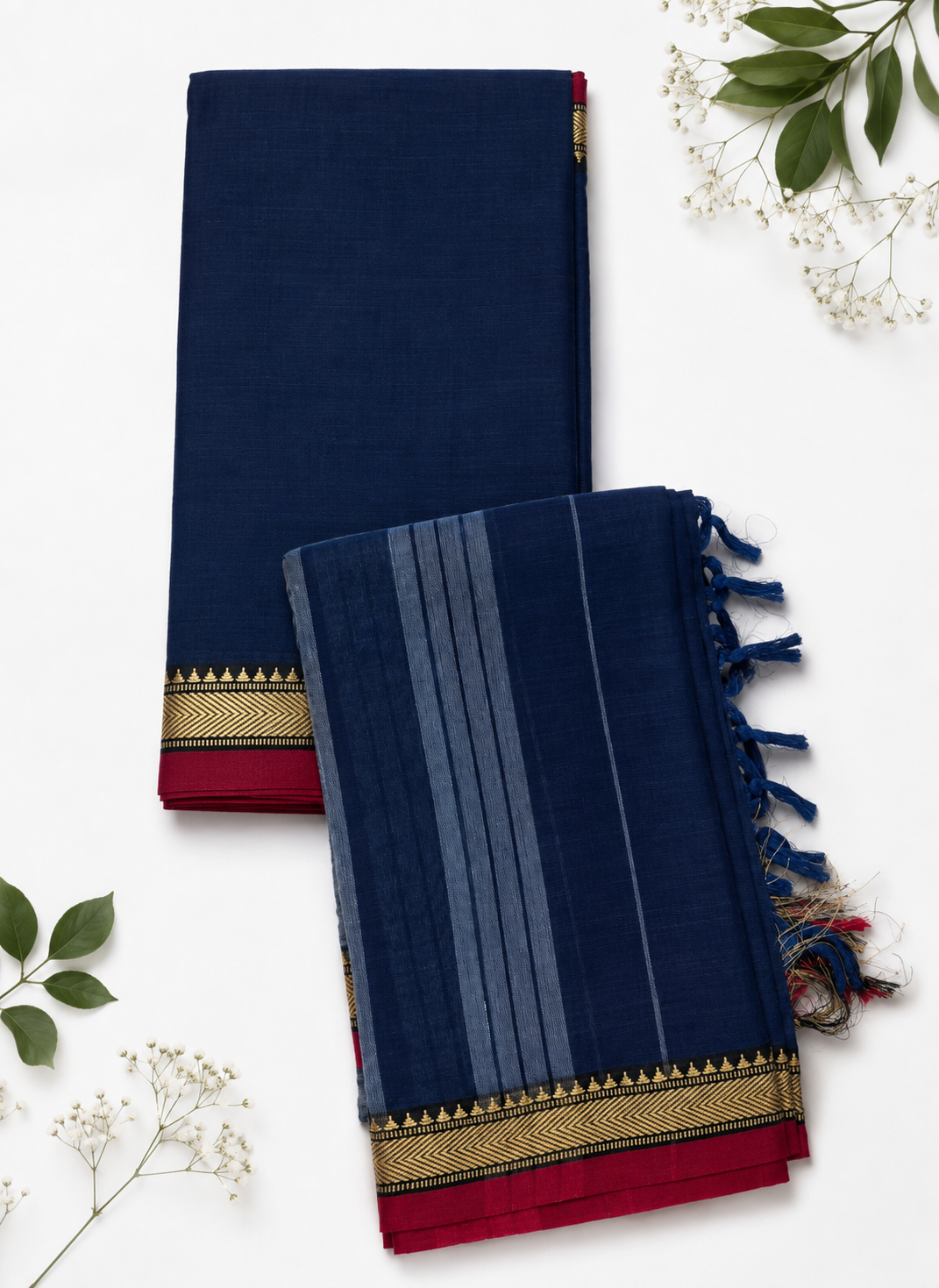 Traditional Wear Narayanpet Mercerised Cotton Dress Material with Navy Blue Colour | Woven Border