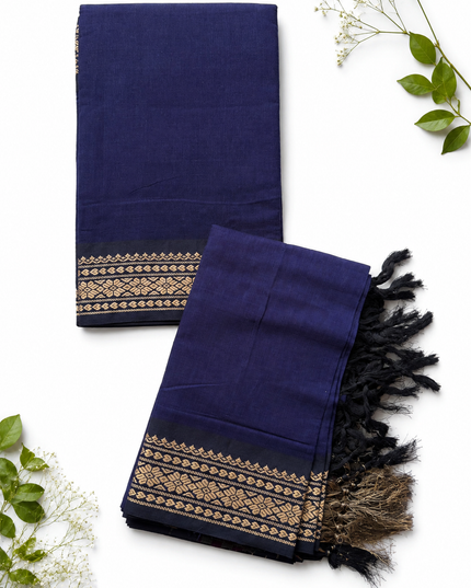 Traditional Wear Narayanpet Mercerised Cotton Dress Material with Navy Blue Colour | Woven Border