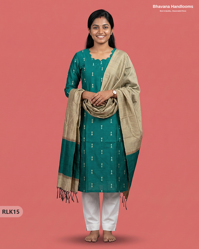 Raw Silk 2PC Set in Green Colour | Top & Bottom Only Ethnic Wear