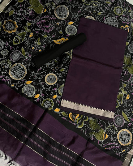 Mangalagiri Semi Pattu Dress Material with Zari Border – Dark Wine Colour