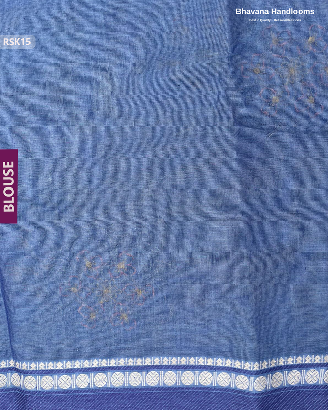 Khadi Applic Work Soft Cotton Saree in Gray with blouse | Bhavana Handlooms