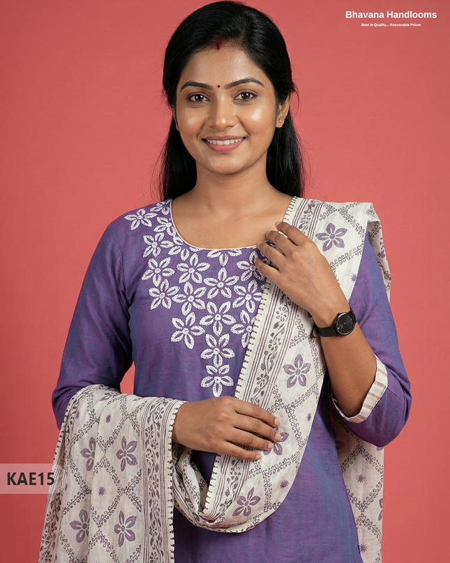 Readymade Cotton Kurti Set in Purple with Mirror Finishing Design