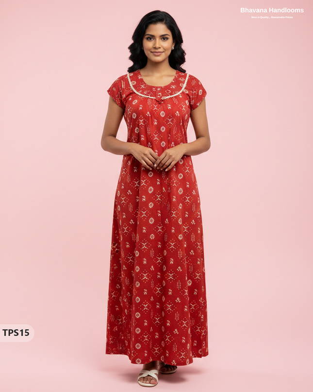 Cotton Printed Nighties | Comfortable Free Size Nightwear for Women