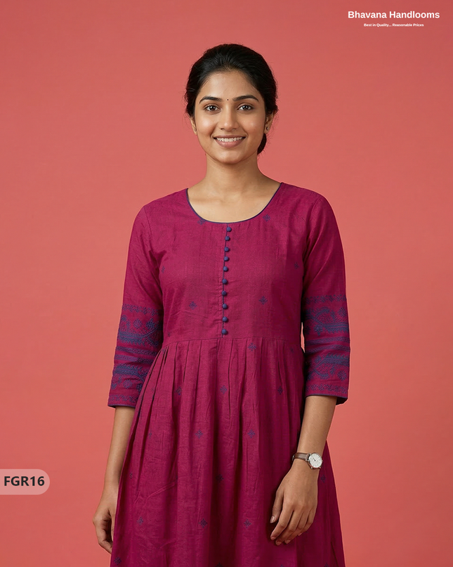 Summer Special Premium Cotton Handloom Frock with Woven Design | Pink Colour