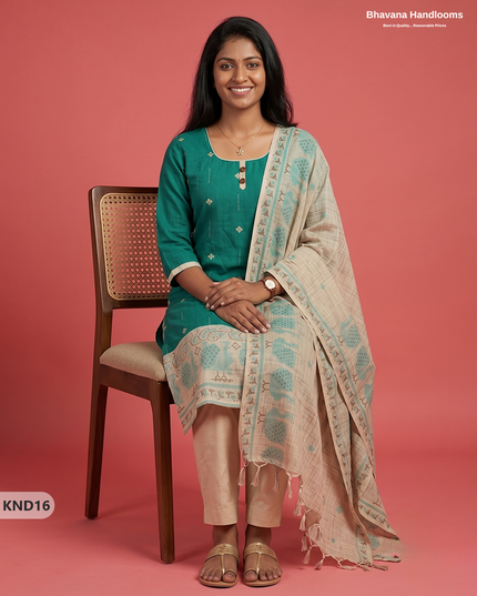 Designer Printed Cotton Floral 3PC Kurti Set in Sea Green Colour | Full-Length Lining | Ready-to-Wear