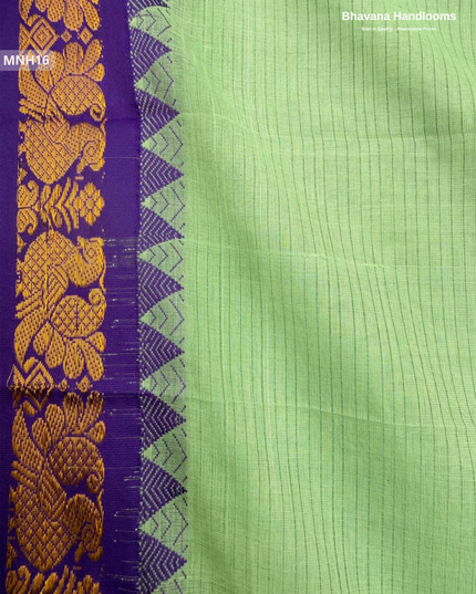 Mini Gadwal Cotton Saree in Light Green with Small Zari Border | Without Blouse