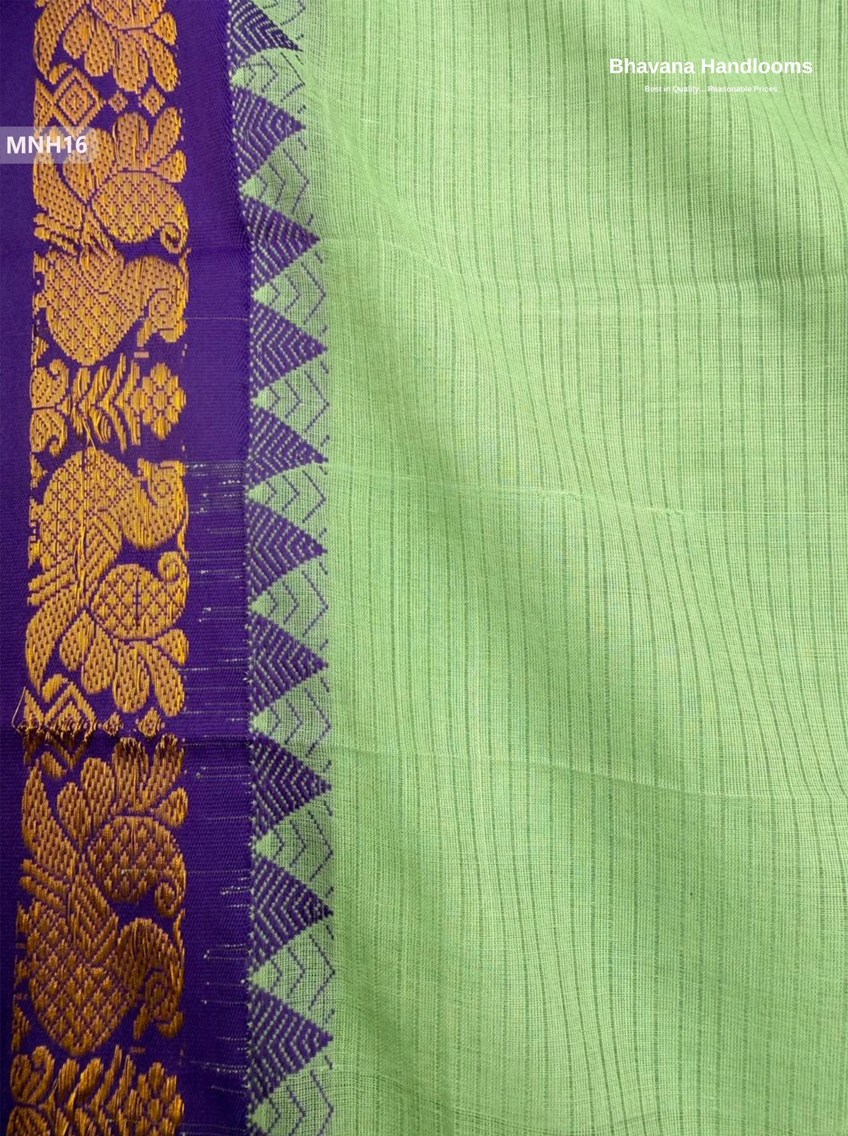 Mini Gadwal Cotton Saree in Light Green with Small Zari Border | Without Blouse