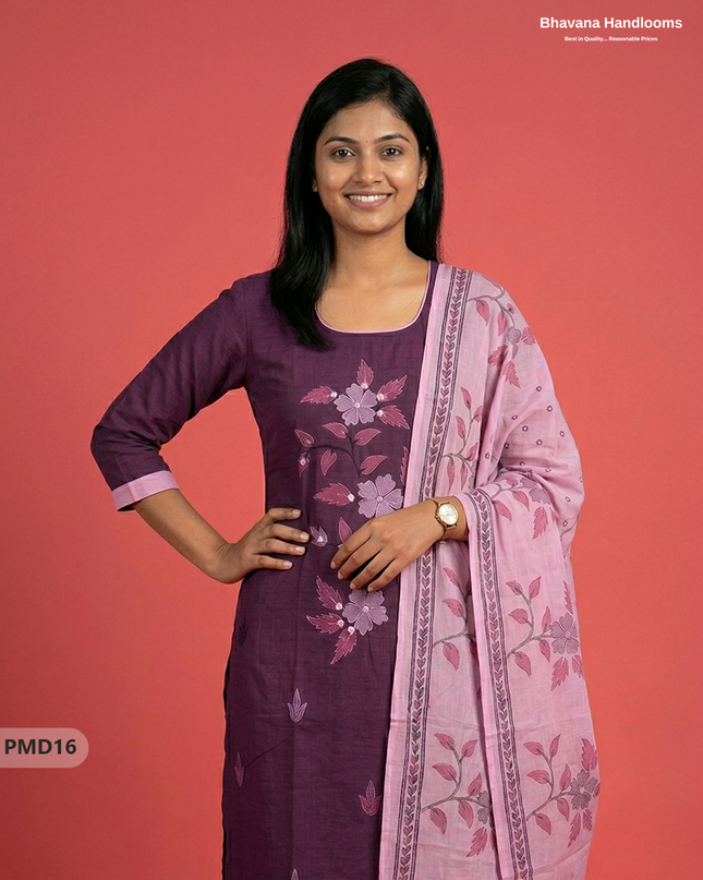 Ready-to-Wear Floral Print 3PC Kurti Set with Mirror Work | Purple colour