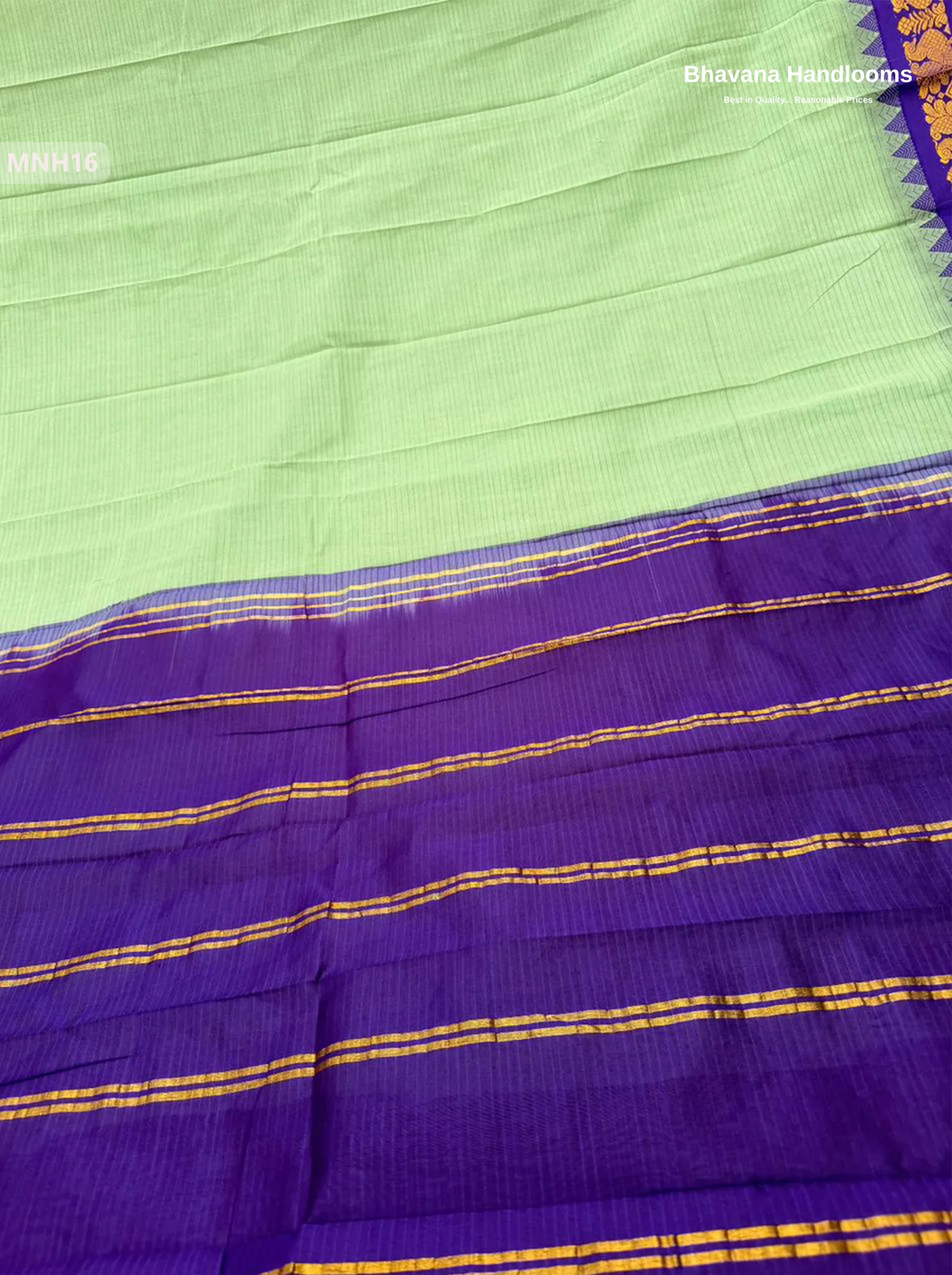 Mini Gadwal Cotton Saree in Light Green with Small Zari Border | Without Blouse