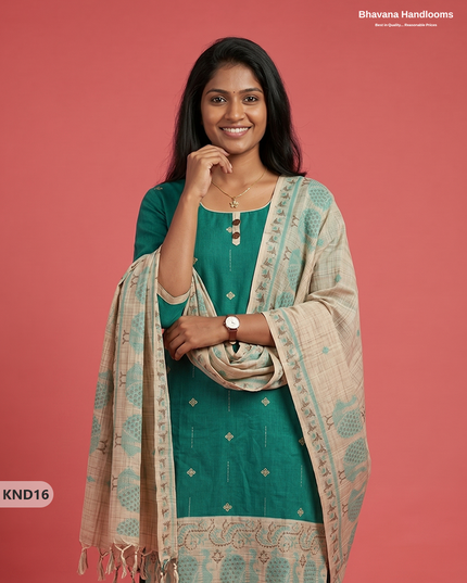 Designer Printed Cotton Floral 3PC Kurti Set in Sea Green Colour | Full-Length Lining | Ready-to-Wear