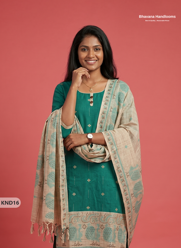 Designer Printed Cotton Floral 3PC Kurti Set in Sea Green Colour | Full-Length Lining | Ready-to-Wear