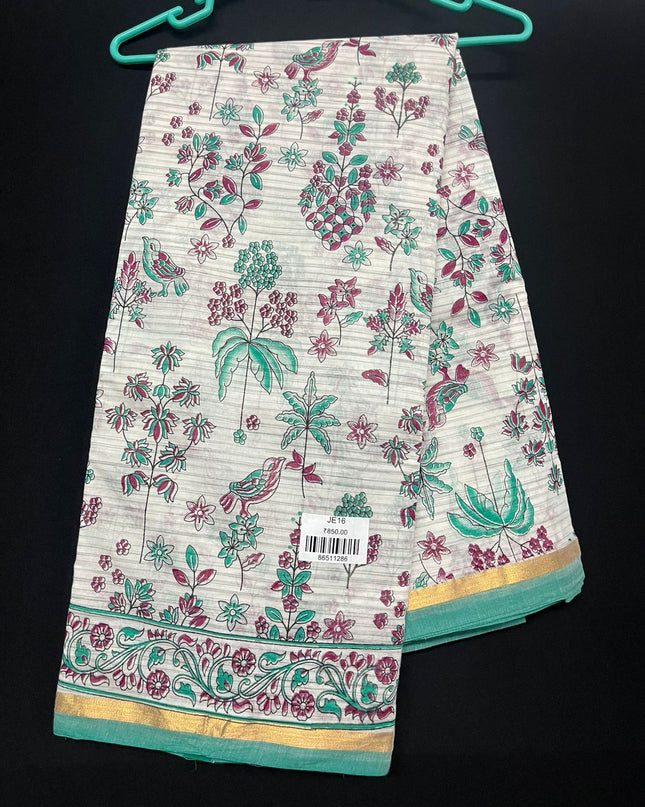 Chirala cotton saree half white shade and printed blouse