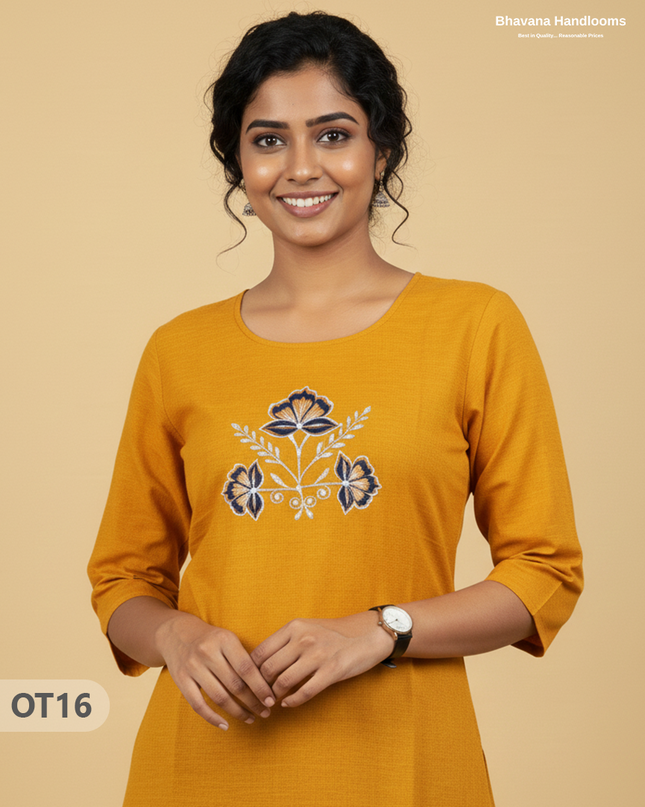 Cotton Tops with Full Length Lining Yellow Colour | Dailywear Essentials
