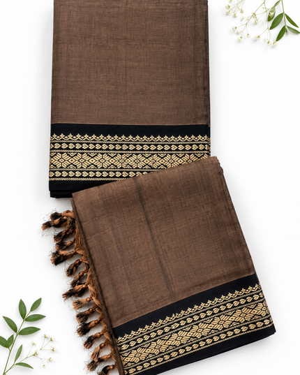 Traditional Wear Narayanpet Mercerised Cotton Dress Material with Coffee Brown Colour | Woven Border