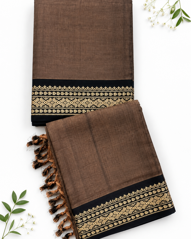 Traditional Wear Narayanpet Mercerised Cotton Dress Material with Coffee Brown Colour | Woven Border