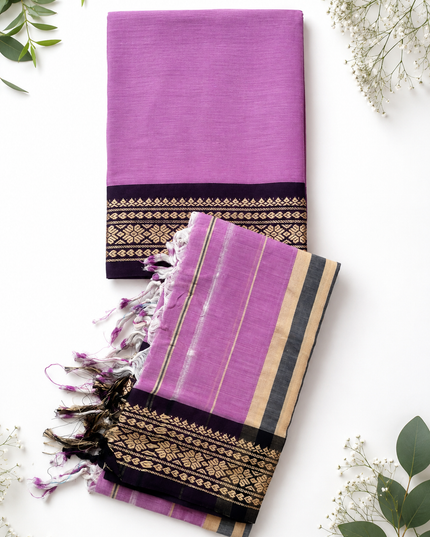 Traditional Wear Narayanpet Mercerised Cotton Dress Material with Lavender Purple Colour | Woven Border
