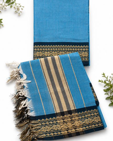 Traditional Wear Narayanpet Mercerised Cotton Dress Material with Sky Blue Colour | Woven Border
