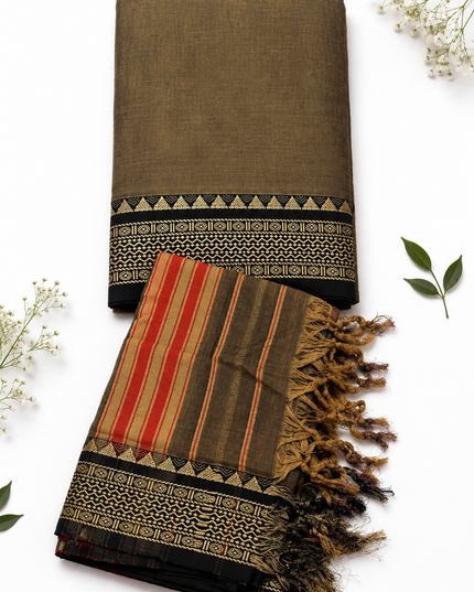 Traditional Wear Narayanpet Mercerised Cotton Dress Material with Coffee Brown Colour | Woven Border