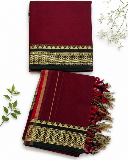 Traditional Wear Narayanpet Mercerised Cotton Dress Material with Maroon Colour | Woven Border
