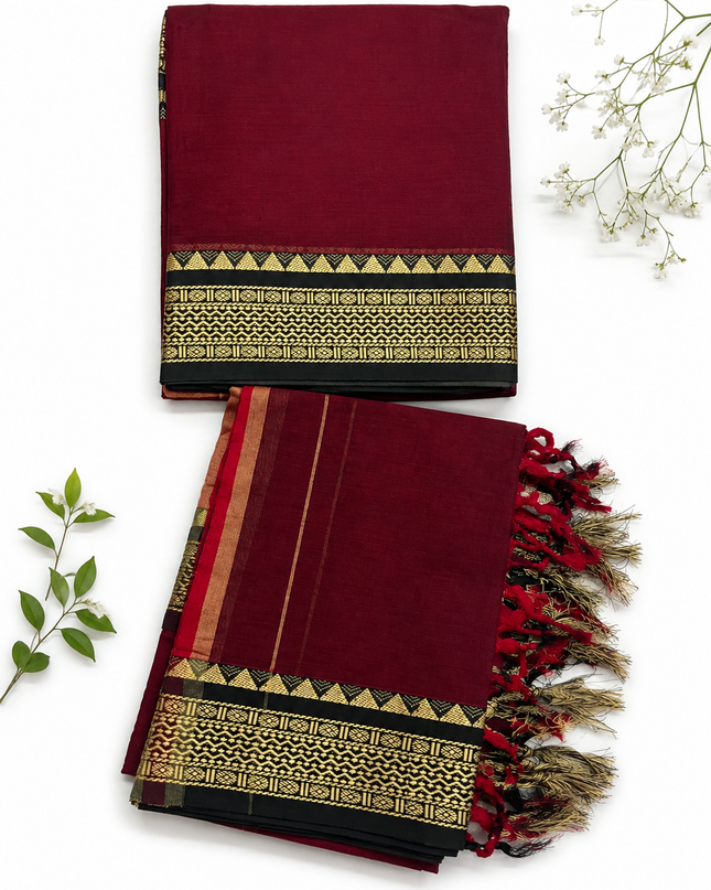 Traditional Wear Narayanpet Mercerised Cotton Dress Material with Maroon Colour | Woven Border