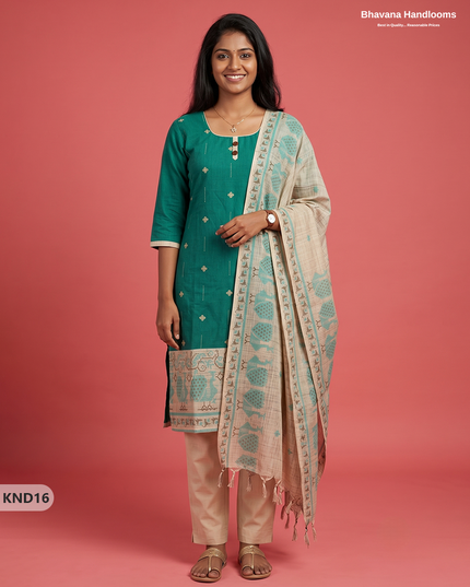 Designer Printed Cotton Floral 3PC Kurti Set in Sea Green Colour | Full-Length Lining | Ready-to-Wear