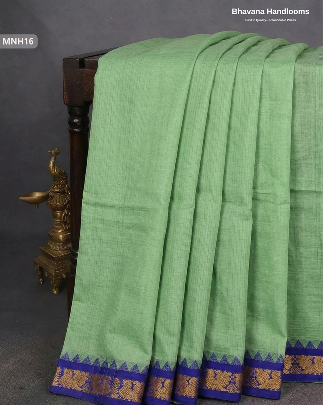 Mini Gadwal Cotton Saree in Light Green with Small Zari Border | Without Blouse