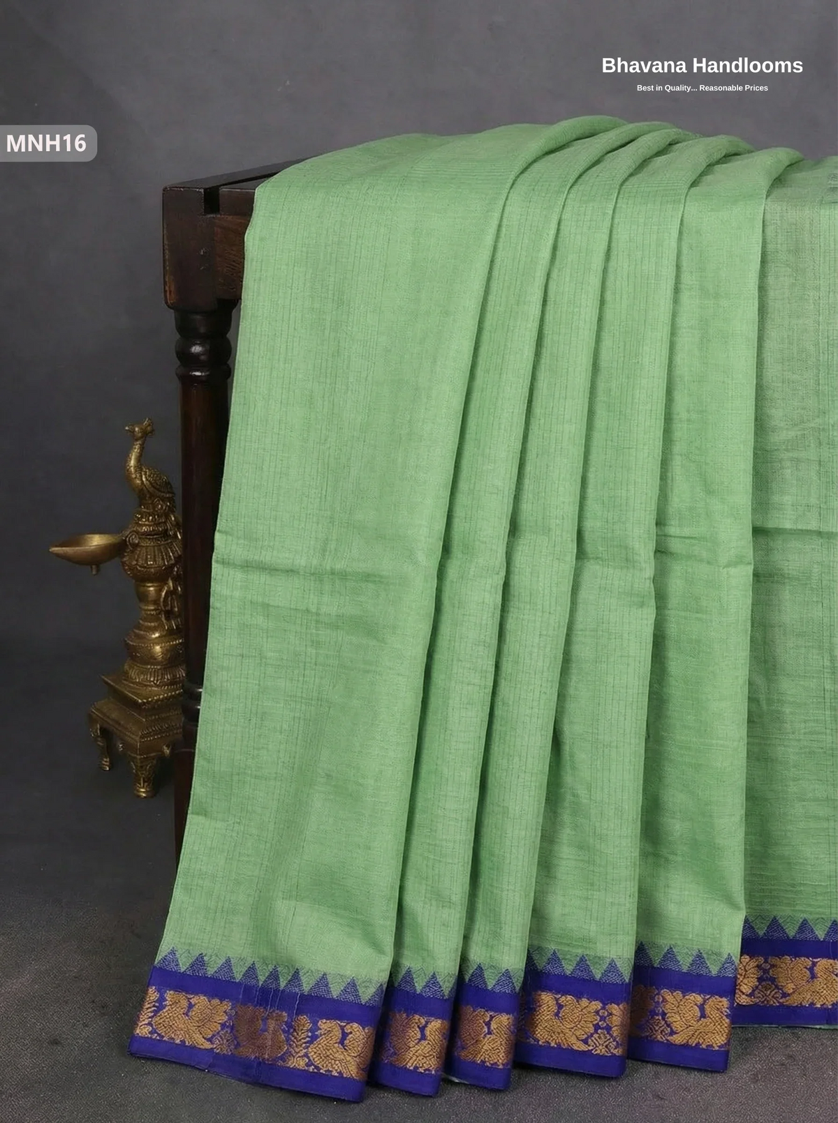 Mini Gadwal Cotton Saree in Light Green with Small Zari Border | Without Blouse
