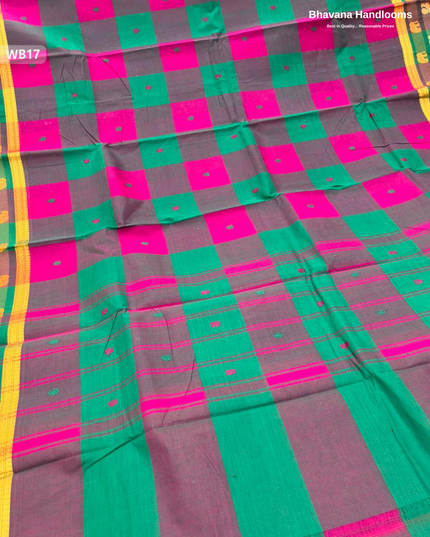 Authentic Kanchi Cotton Handloom Saree – Pink & Green Colour (Without Blouse)