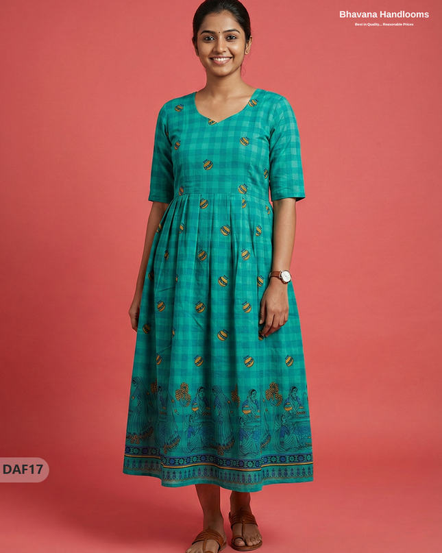 Comfortable Daily Wear Cotton Frock – Sea Green Colour | Half Lining