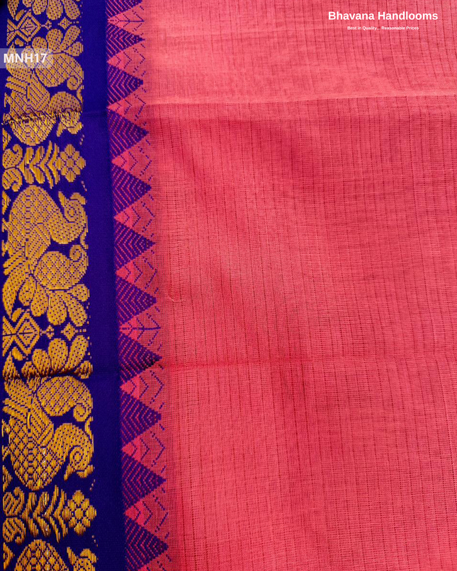 Mini Gadwal Cotton Saree in Light Pink with Small Zari Border | Without Blouse