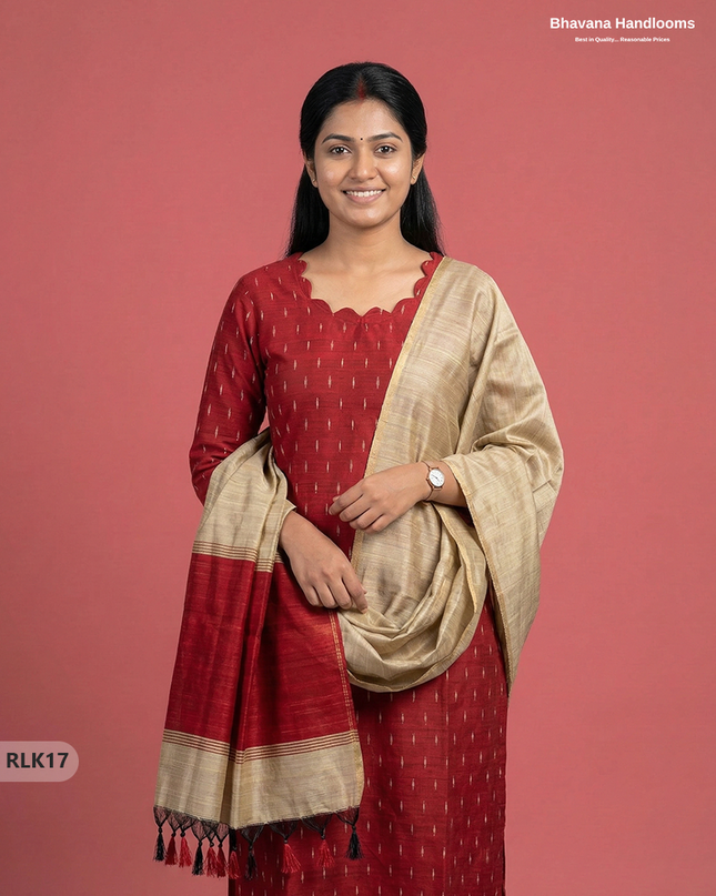 Raw Silk 2PC Set in Red Colour | Top & Bottom Only Ethnic Wear