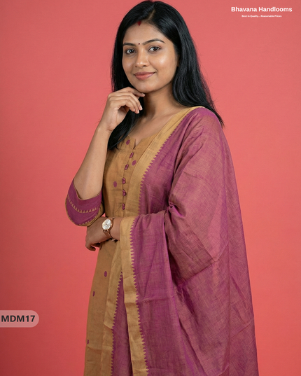 Mangalagiri Cotton 3PC Set with Full-Length Lining & Elastic Pocket Bottom – Indian Yellow