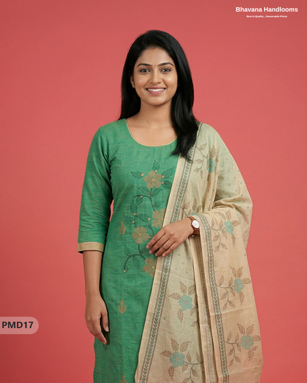 Ready-to-Wear Floral Print 3PC Kurti Set with Mirror Work | Green colour